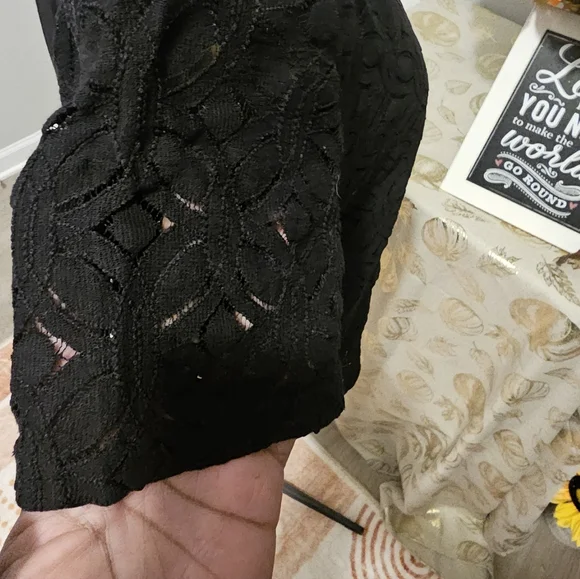 Market & Spruce Blouse Women's Large Lace Lined Short Sleeve Pullover Black Top - Picture 5 of 11